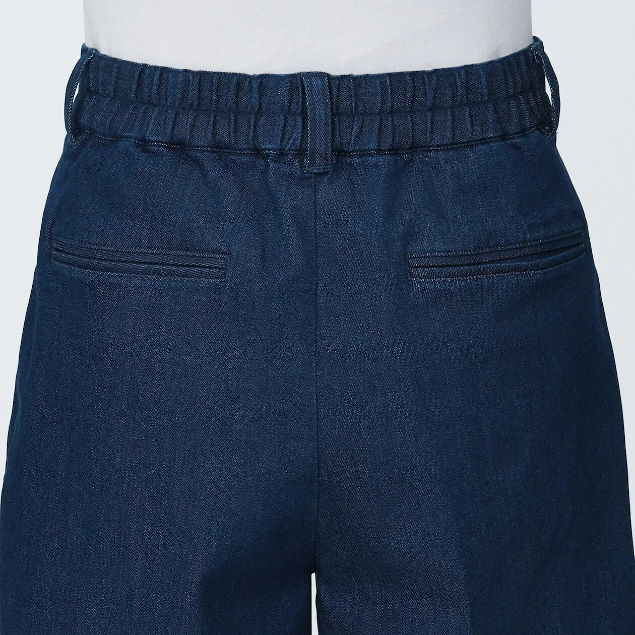 Stretch Denim Pleated Bermuda Shorts