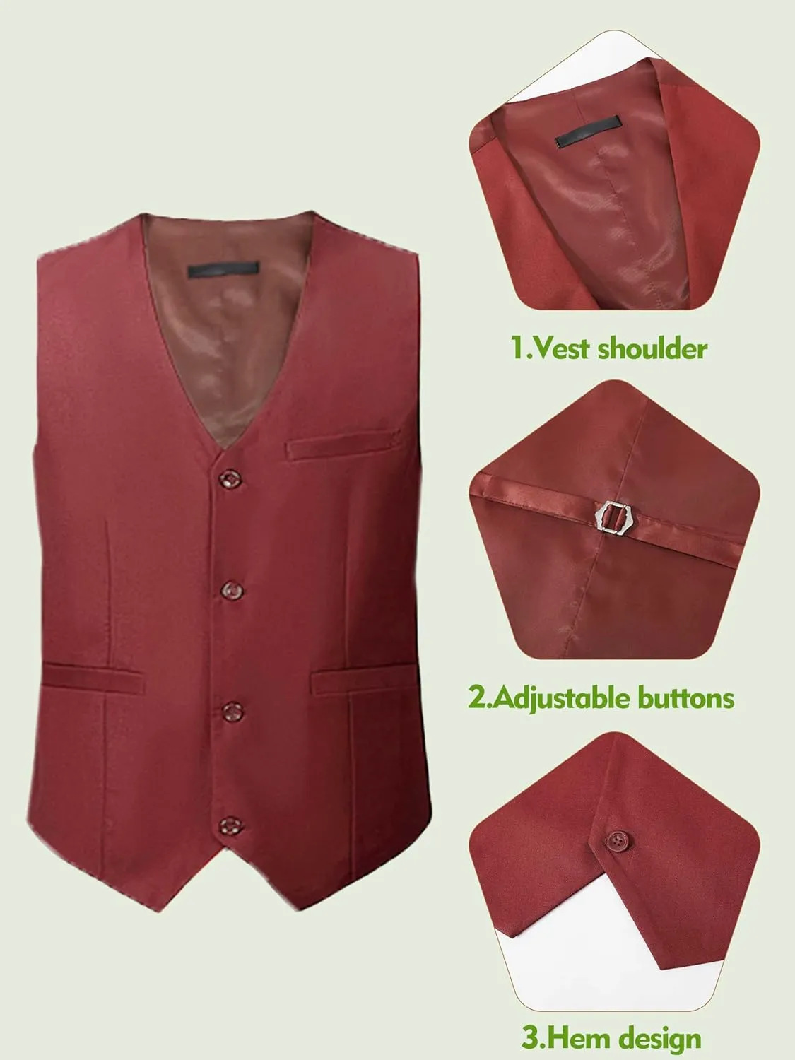 Suits for Men Slim Fit 3 Pieces Notch Collar Tuxedo Blazer Vest Pants Shirt Bow Tie Prom Party Wedding Business Dinner