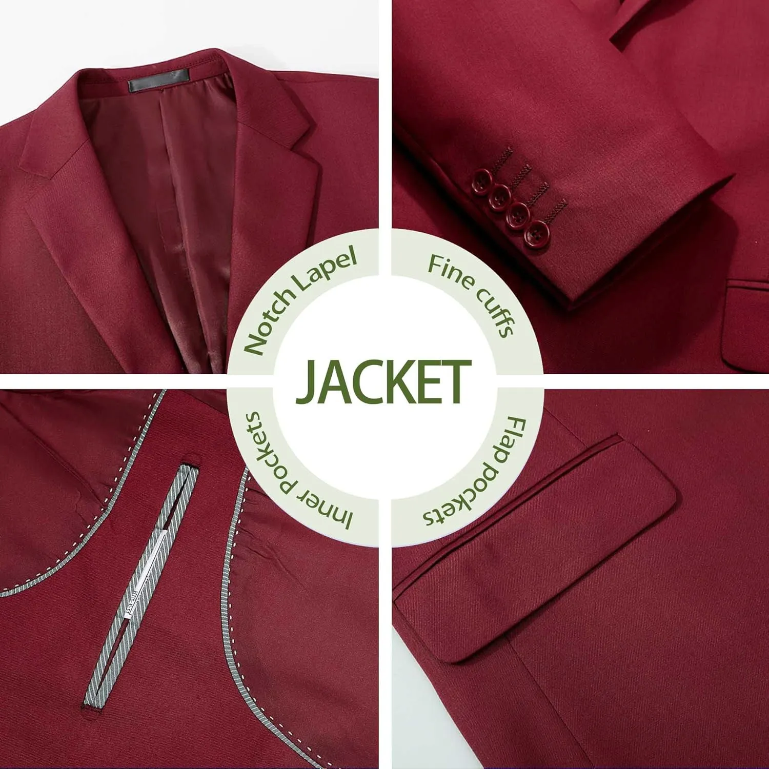 Suits for Men Slim Fit 3 Pieces Notch Collar Tuxedo Blazer Vest Pants Shirt Bow Tie Prom Party Wedding Business Dinner