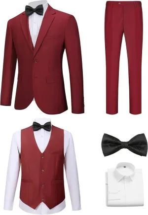 Suits for Men Slim Fit 3 Pieces Notch Collar Tuxedo Blazer Vest Pants Shirt Bow Tie Prom Party Wedding Business Dinner