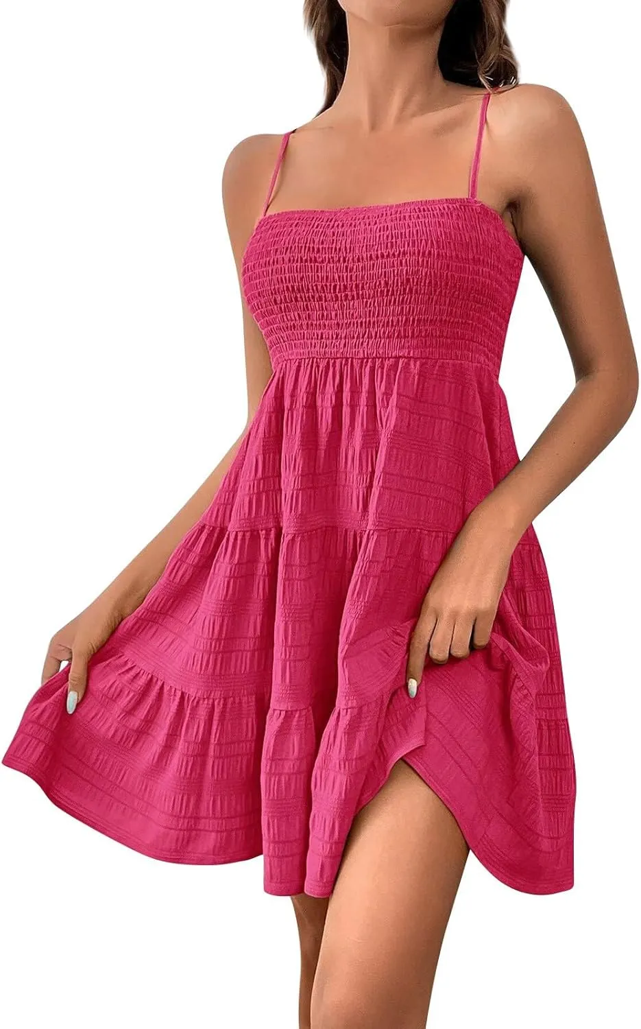 Sundresses for Women Sexy Flowy Empire Waist Backless A Line Mini Dress Trendy Boho Vintage Hawaiian Smocked Dresses