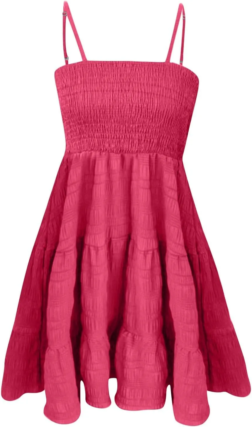 Sundresses for Women Sexy Flowy Empire Waist Backless A Line Mini Dress Trendy Boho Vintage Hawaiian Smocked Dresses