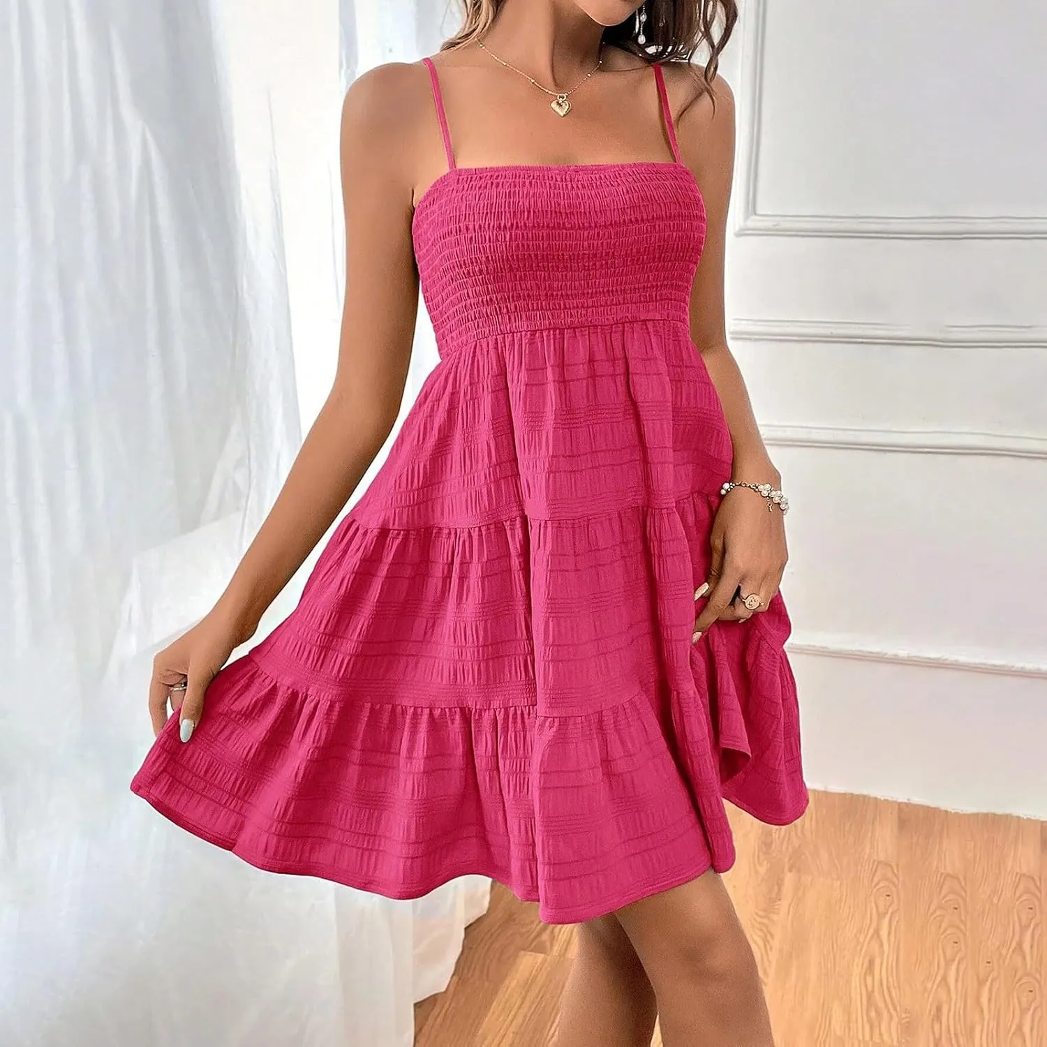 Sundresses for Women Sexy Flowy Empire Waist Backless A Line Mini Dress Trendy Boho Vintage Hawaiian Smocked Dresses