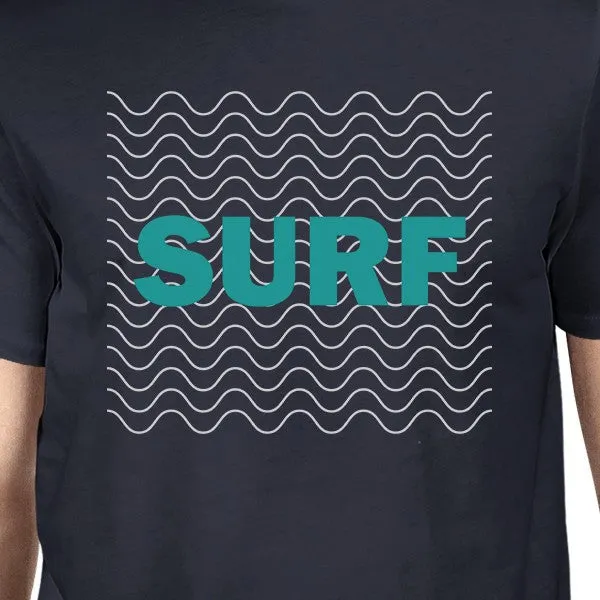 Surf Waves Mens Navy Graphic Tee Lightweight Summer Cotton Tshirt