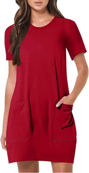 Tshirt Dress Women Casual Summer Beach Vacation Short Sleeve Shift Mini Dress with Pockets Boho Cruise Short Dresses