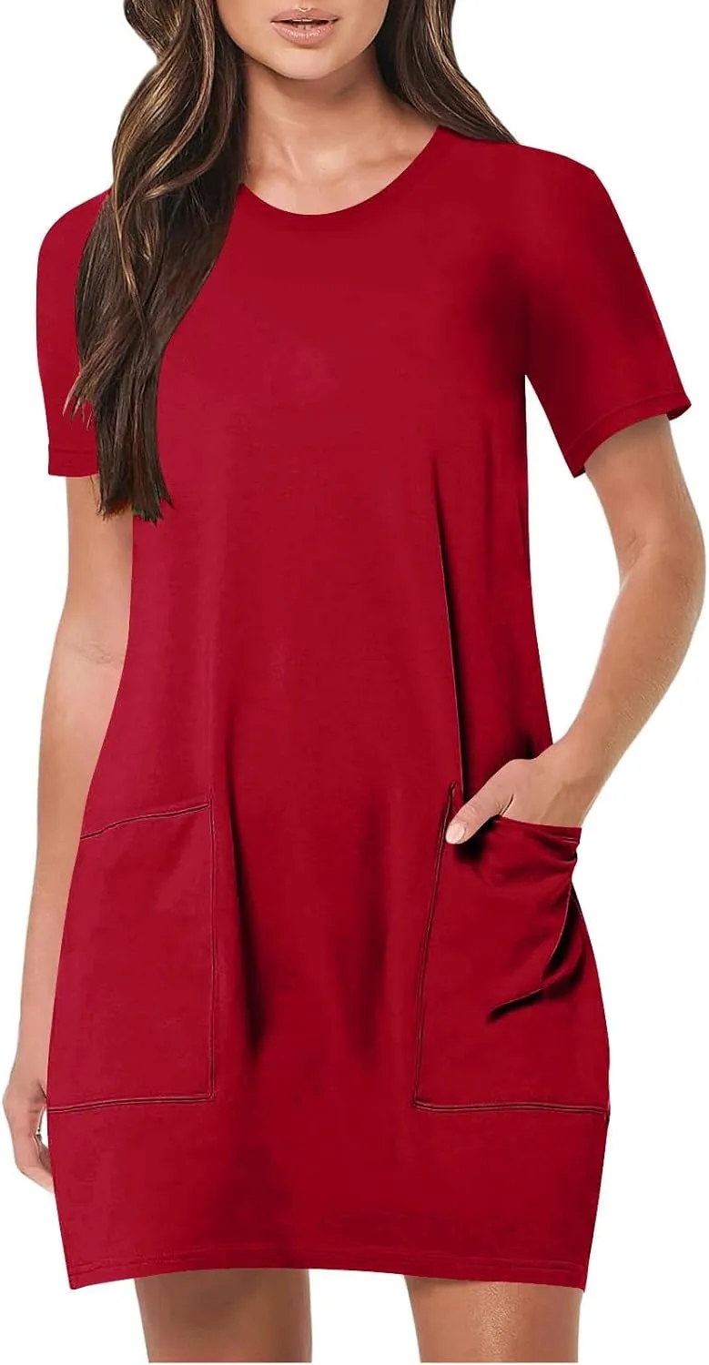 Tshirt Dress Women Casual Summer Beach Vacation Short Sleeve Shift Mini Dress with Pockets Boho Cruise Short Dresses