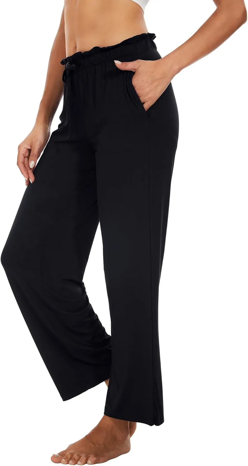 WiWi Viscose from Bamboo Women's Casual Loose Wide Leg Pants Pajama Bottoms Drawstring Sweatpants Palazzo Pjs Bottom S-XXL