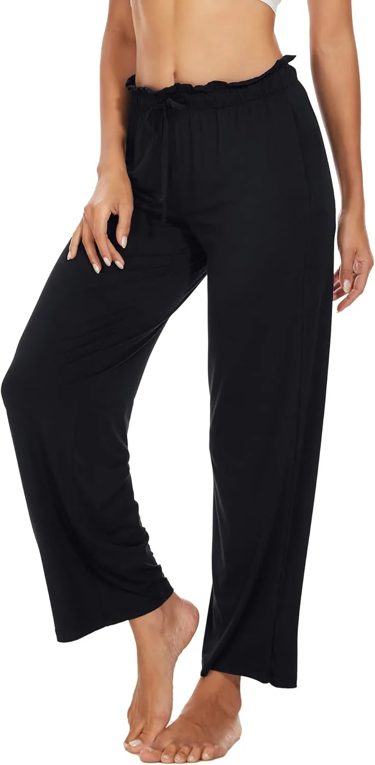 WiWi Viscose from Bamboo Women's Casual Loose Wide Leg Pants Pajama Bottoms Drawstring Sweatpants Palazzo Pjs Bottom S-XXL