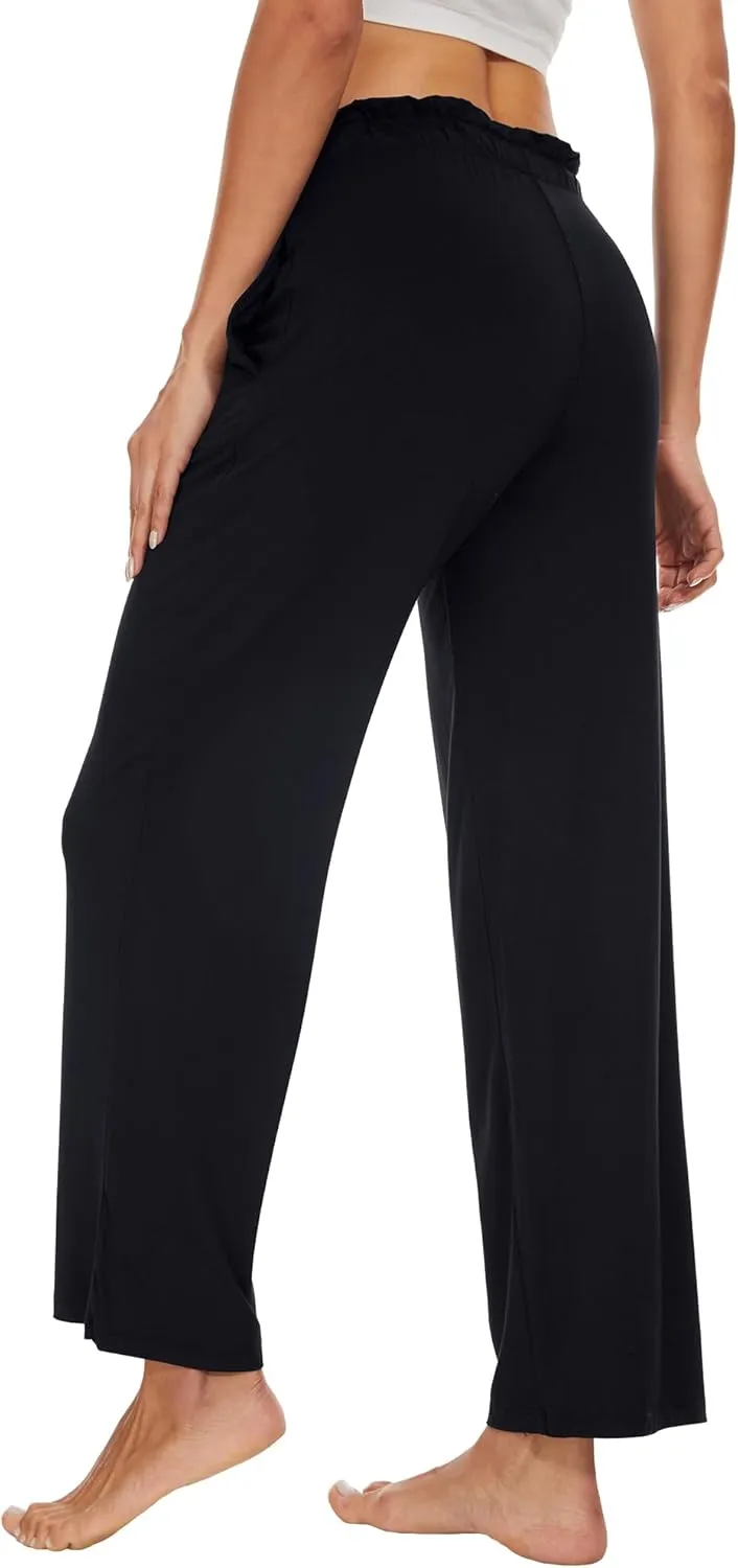 WiWi Viscose from Bamboo Women's Casual Loose Wide Leg Pants Pajama Bottoms Drawstring Sweatpants Palazzo Pjs Bottom S-XXL