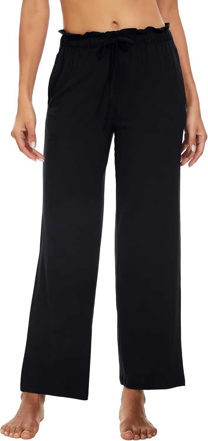 WiWi Viscose from Bamboo Women's Casual Loose Wide Leg Pants Pajama Bottoms Drawstring Sweatpants Palazzo Pjs Bottom S-XXL