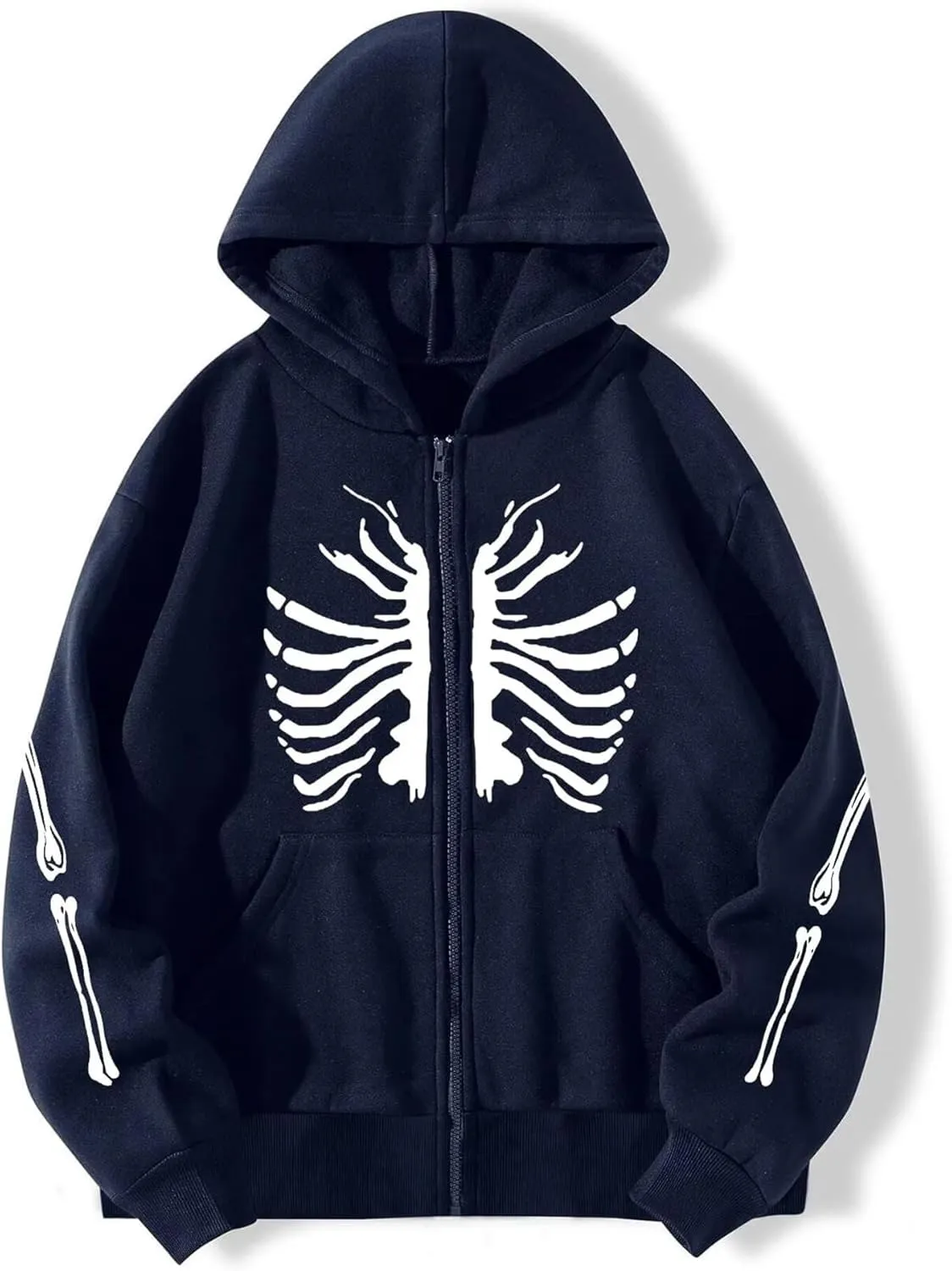 Women Trendy Hoodie Y2K Zip Up Oversized Sweatshirt Harajuku Punk Streetwear Long Sleeve Skeleton Grapic Jacket Cute