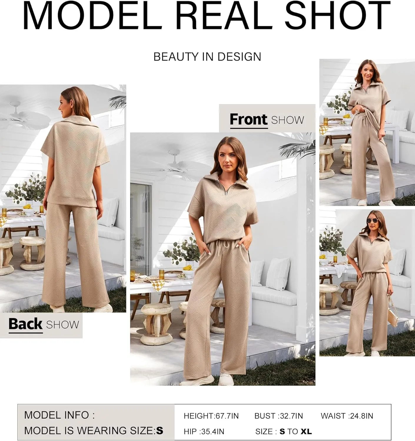 Womens 2 Piece Outfits Textured Lounge Sets Short Sleeve Half Zip Lapel Collar Top and Wide Leg Long Pants Sweatsuits