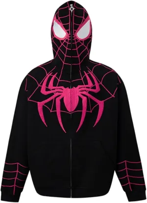 Womens Fashion Y2K Hoodies Long Sleeve Full Zip Up Sweatshirts Halloween Spider Graphic Oversize Pullover Goth Jacket