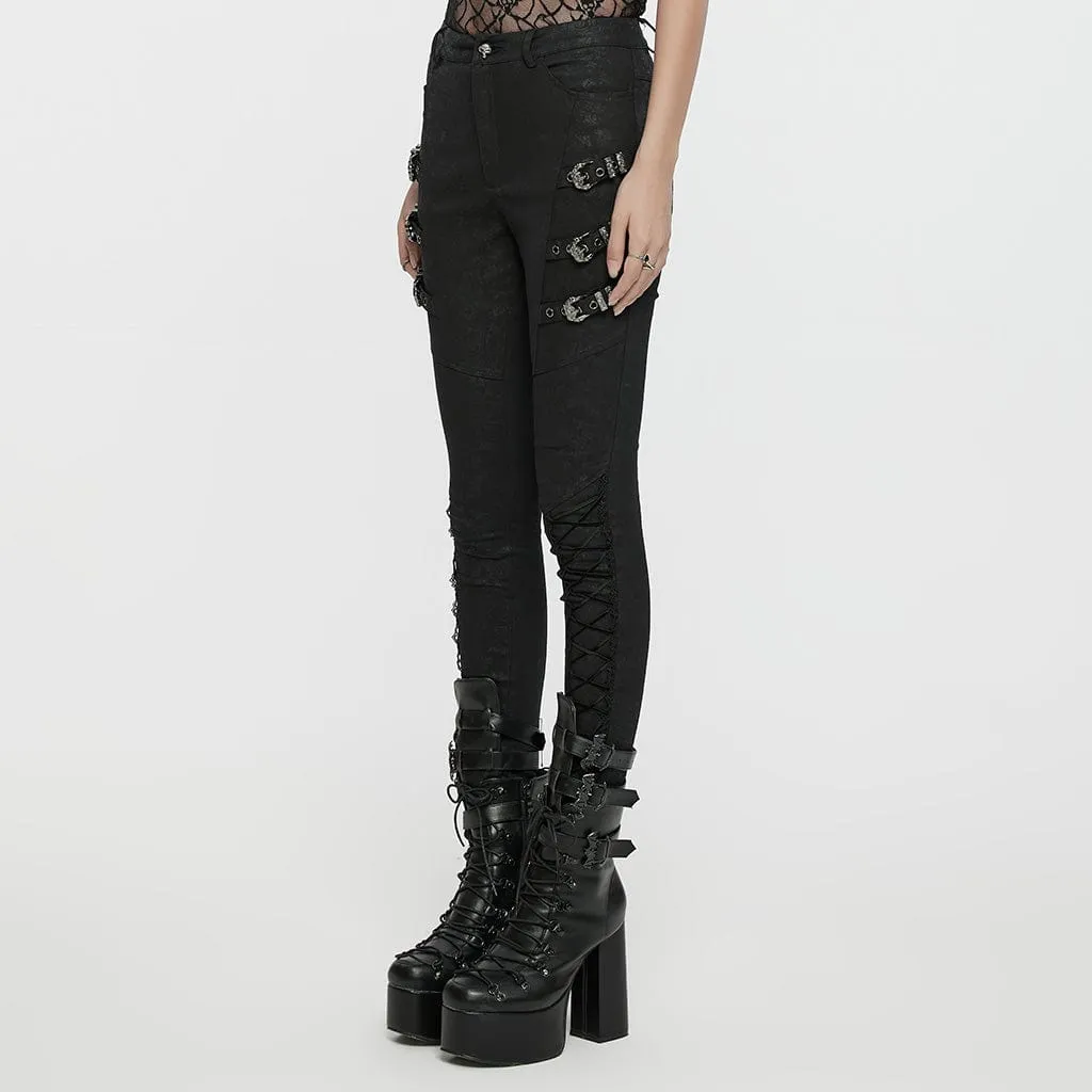 Women's Gothic Buckle Lace-up Pants