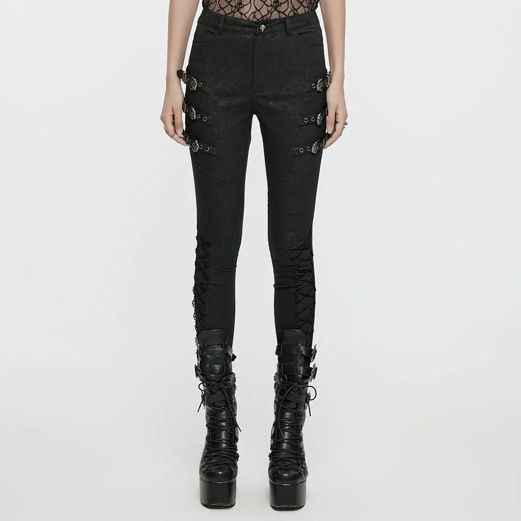 Women's Gothic Buckle Lace-up Pants