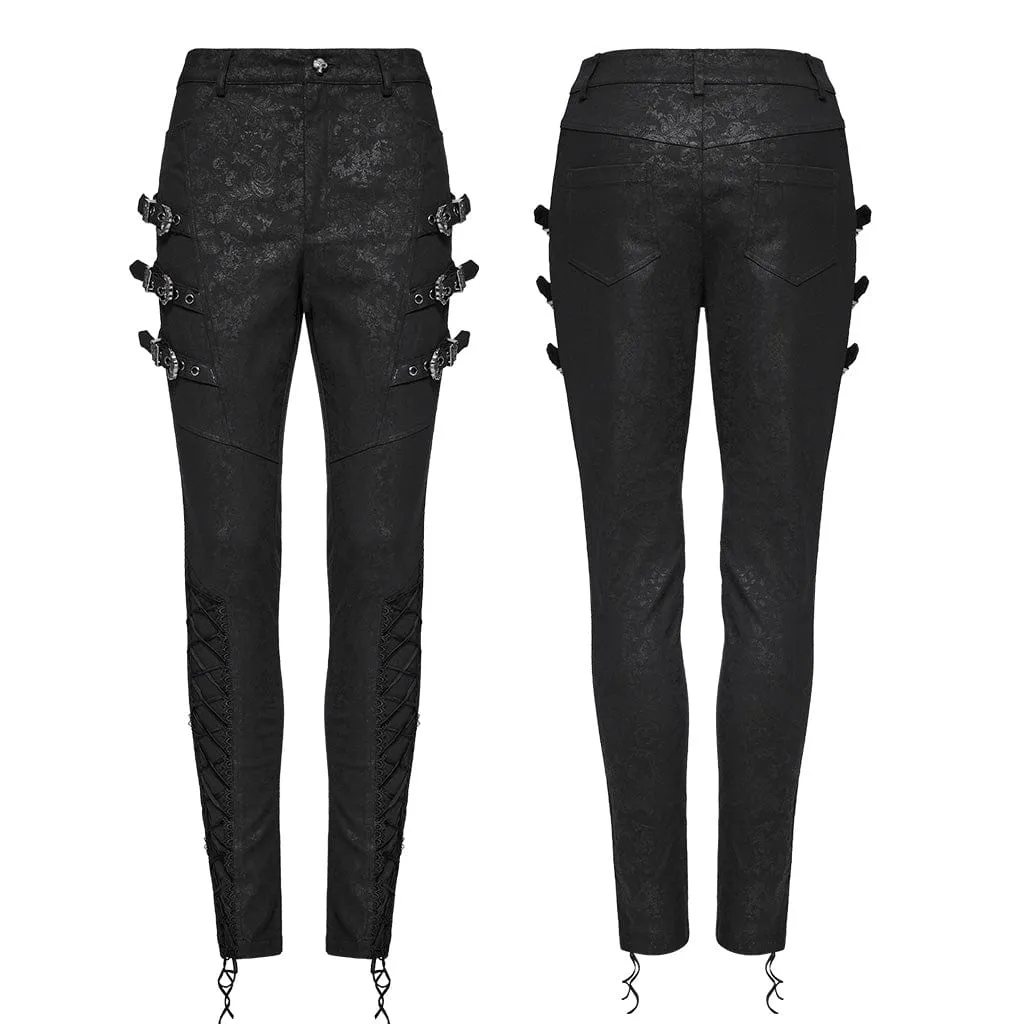 Women's Gothic Buckle Lace-up Pants
