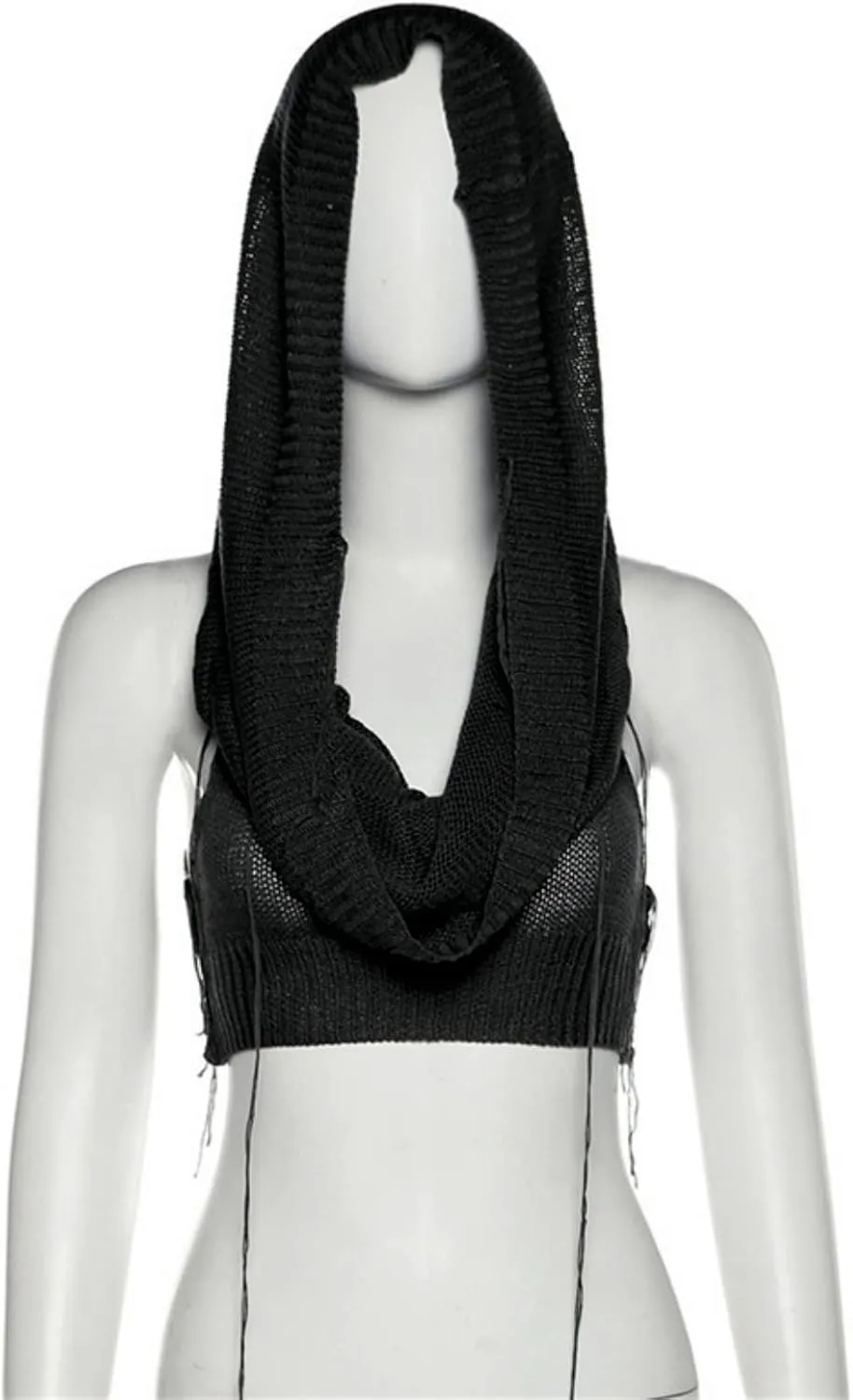 Women's Knitted Hoodie Sweater Vest Sexy Sleeveless Hollow Out Hooded Crop Top Draped Sweatshirt Streetwear