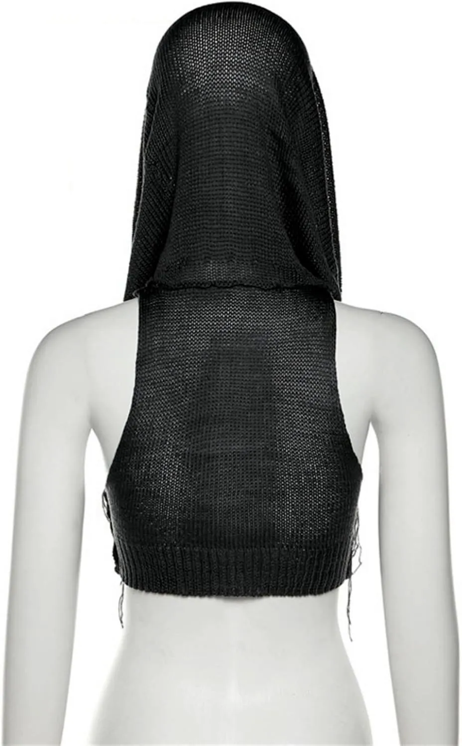 Women's Knitted Hoodie Sweater Vest Sexy Sleeveless Hollow Out Hooded Crop Top Draped Sweatshirt Streetwear