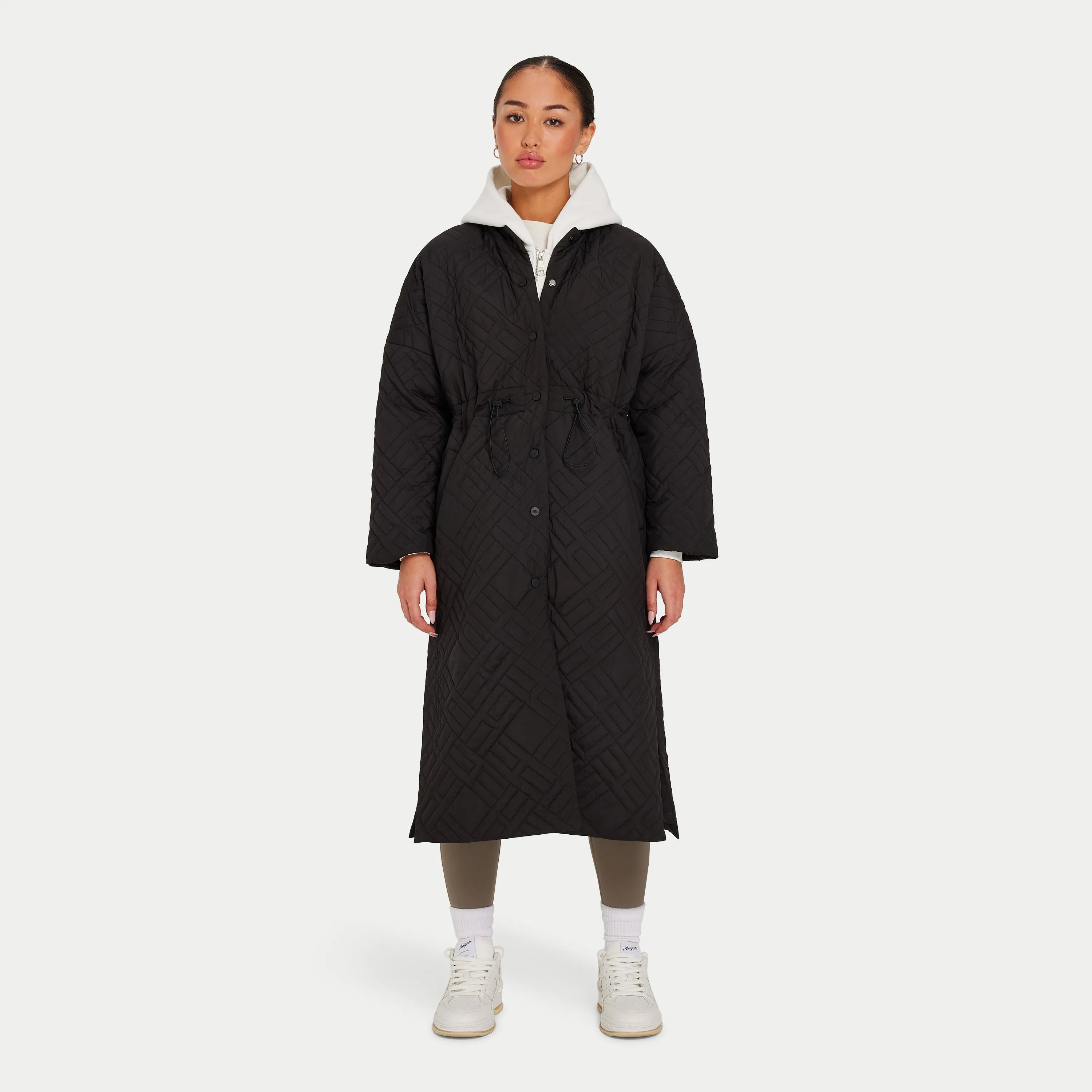 Womens Longline Puffer Jacket - Black