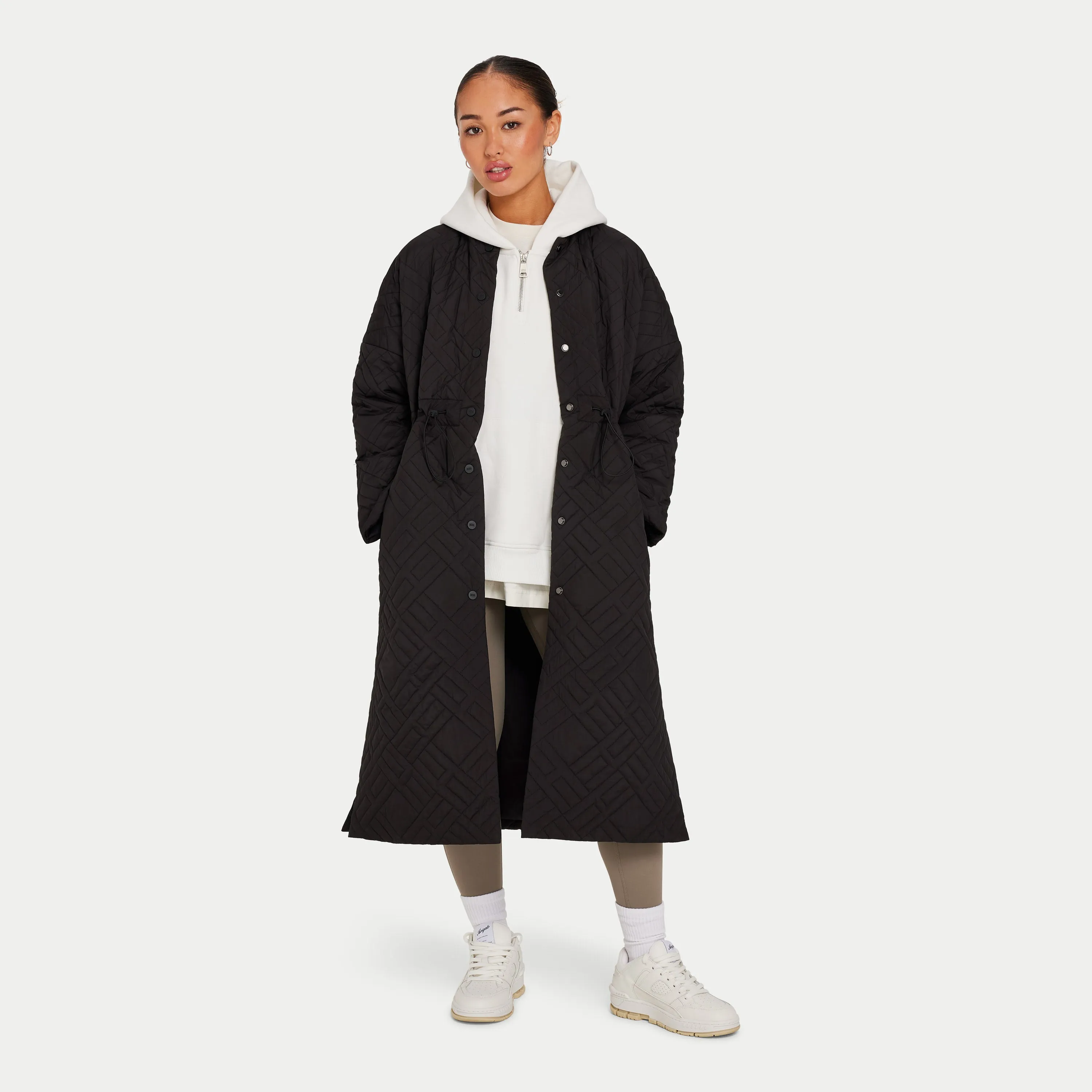 Womens Longline Puffer Jacket - Black