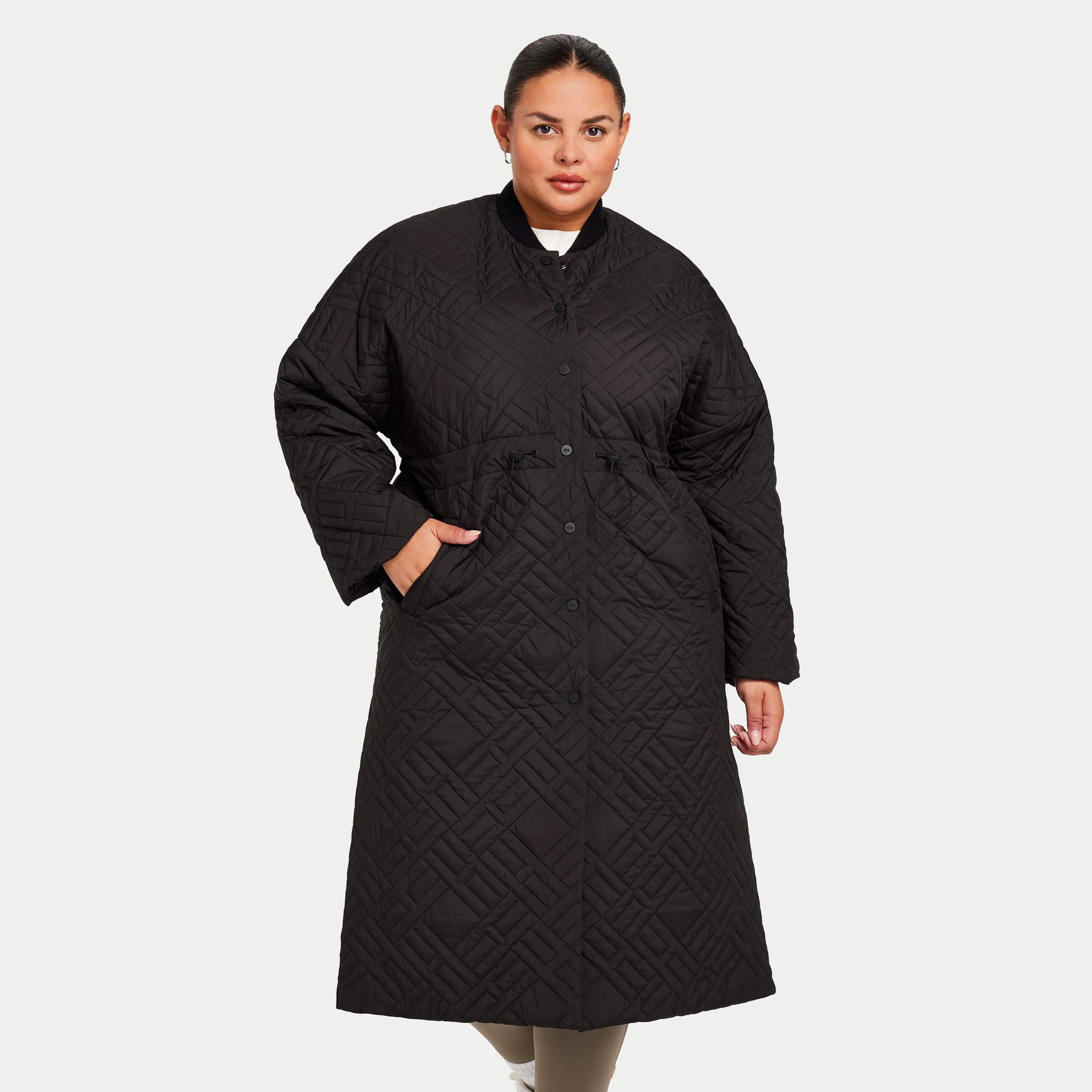 Womens Longline Puffer Jacket - Black