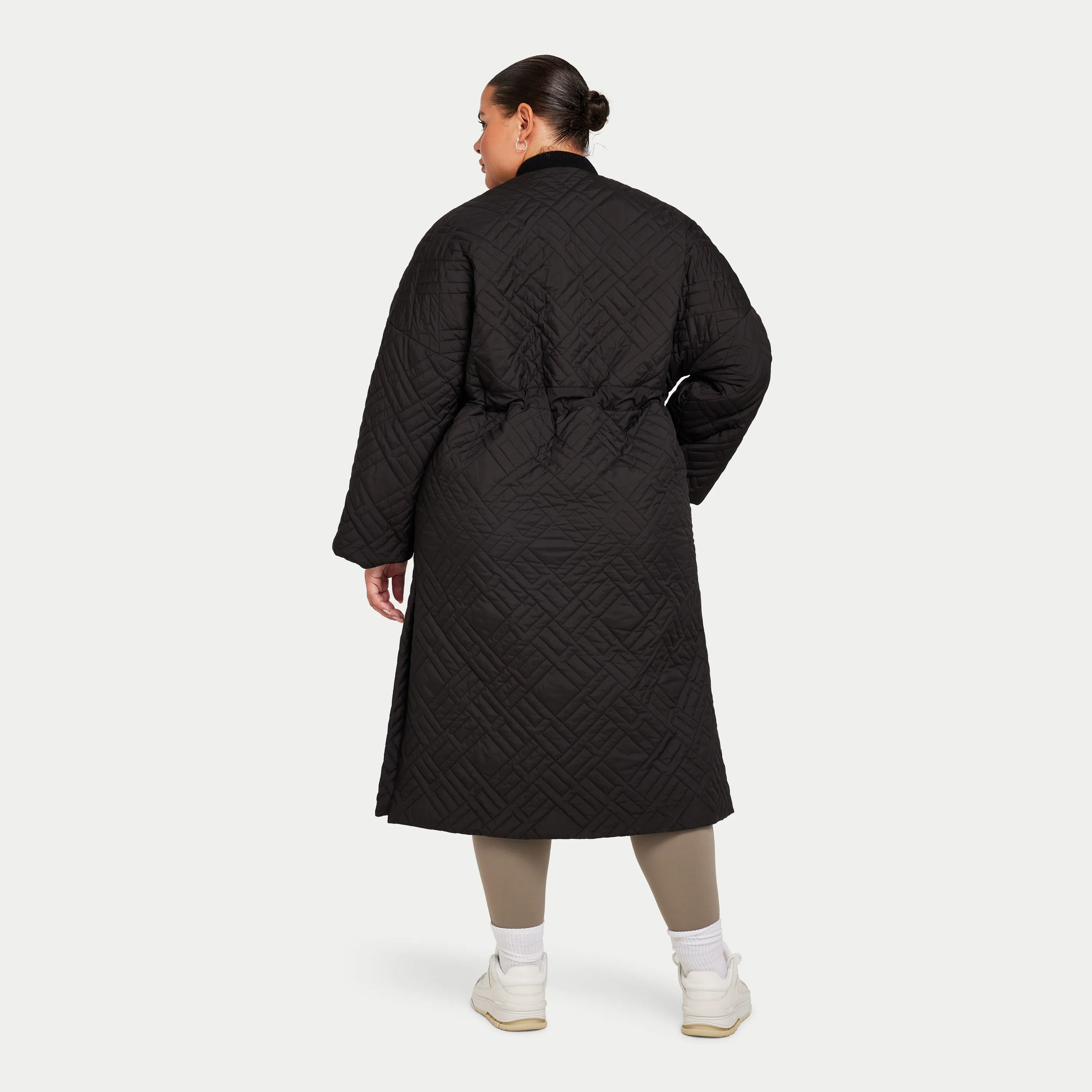 Womens Longline Puffer Jacket - Black