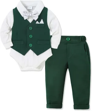 YALLET Baby Boy Clothes Suit 0-24 Months Infant Gentleman Outfits Formal Dress Shirt Bowtie Vest Pants Set Baby Wedding Suits
