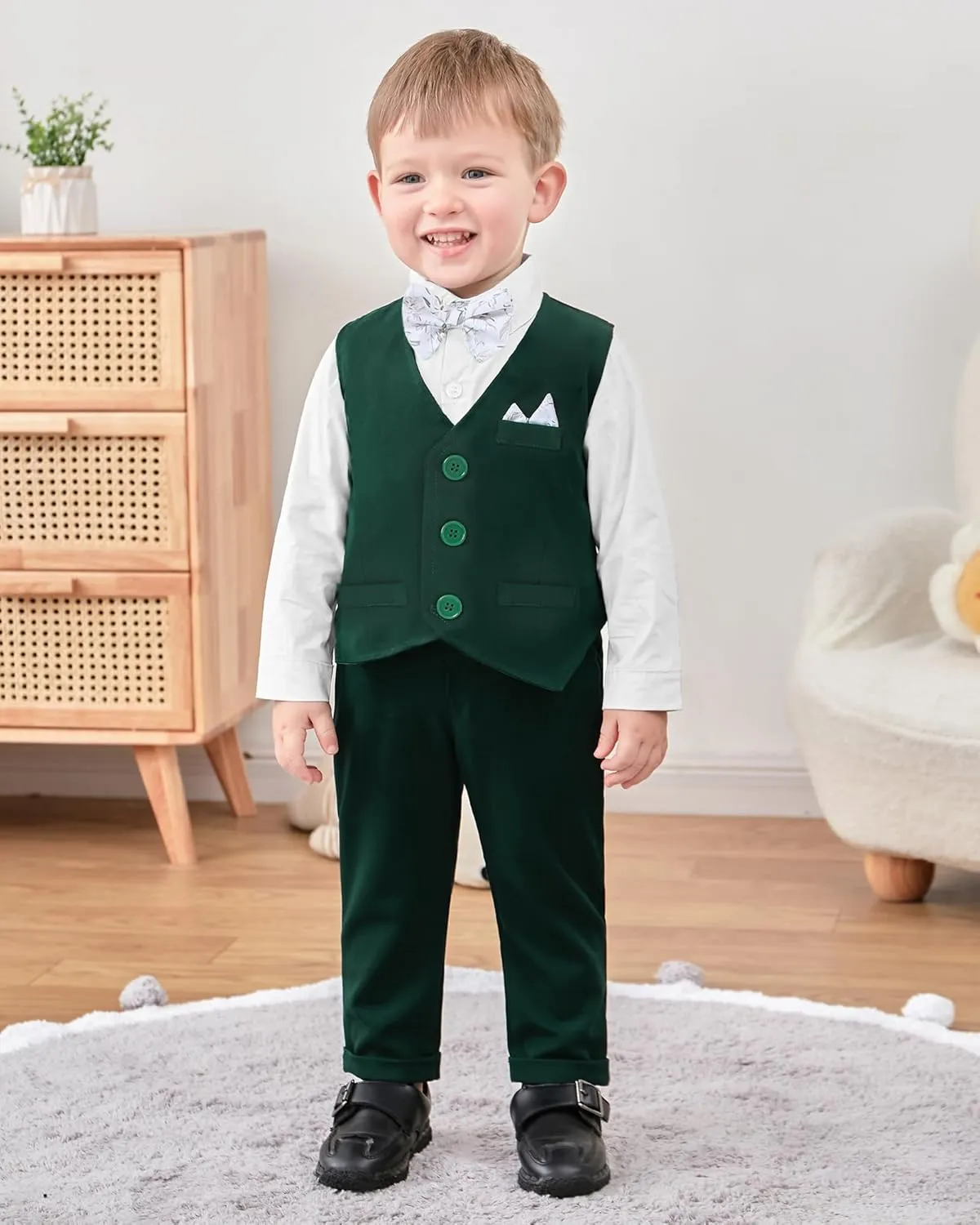 YALLET Baby Boy Clothes Suit 0-24 Months Infant Gentleman Outfits Formal Dress Shirt Bowtie Vest Pants Set Baby Wedding Suits